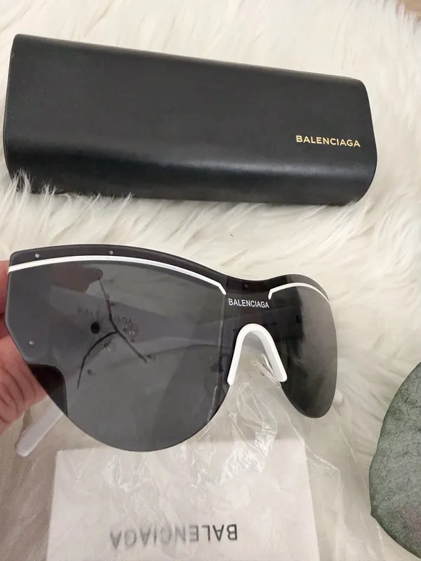 Balenciaga Shield Sunglasses in Black with White Accents - Image 2
