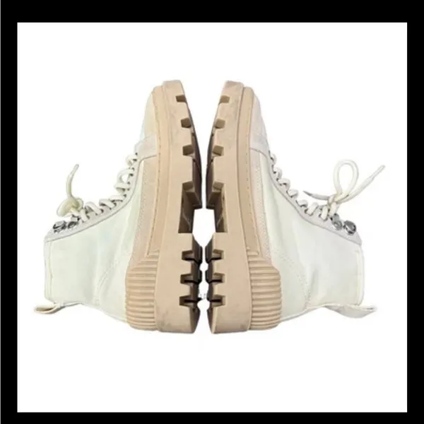 Gianni Bini Women’s High Top Sneakers Boots Sz 7M | Chunky Lug Sole Cream Beige - Image 7