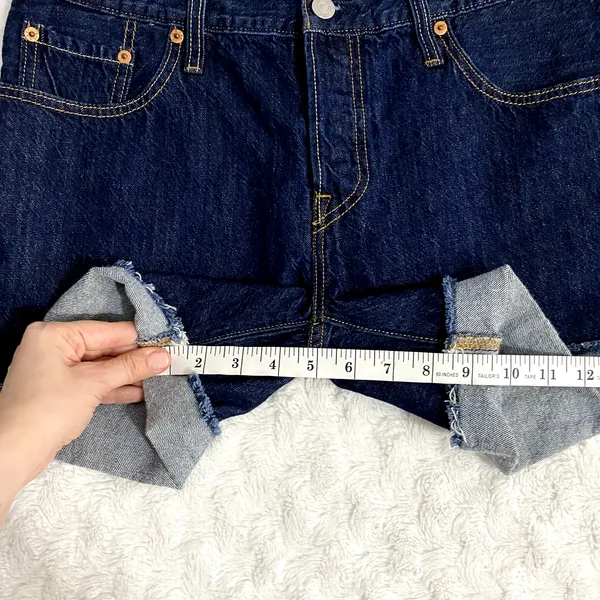 Levi's Blue Dark Wash Denim 501 Cuffed Button Fly Summer Beach Shorts 28 - Image 8