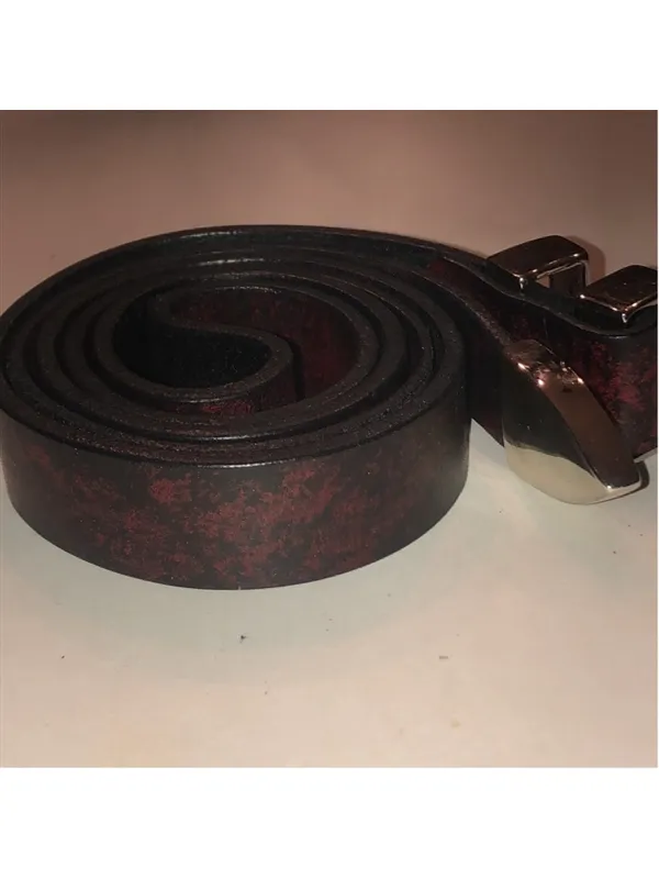 Deep Red Faux Leather Belt with Silver Tone Hardware - Image 4