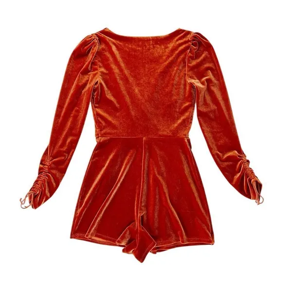 Urban Outfitters Goldmine Velvet Long Sleeve Romper Terra‎ Cotta Orange Size XS - Image 2