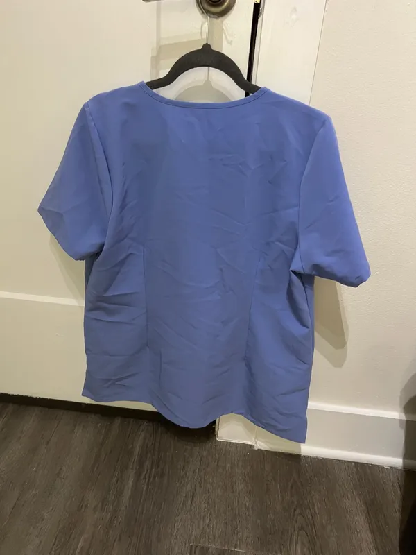 Mandala Scrubs NWOT 5 Pocket Notch Neck Top (French Blue) - Image 5