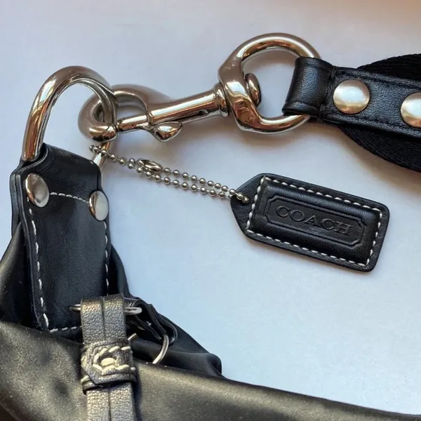 COACH Nylon Shoulder‎ Bag Leather shoulder Washable Wipeable Black No L04J-1892 - Image 3