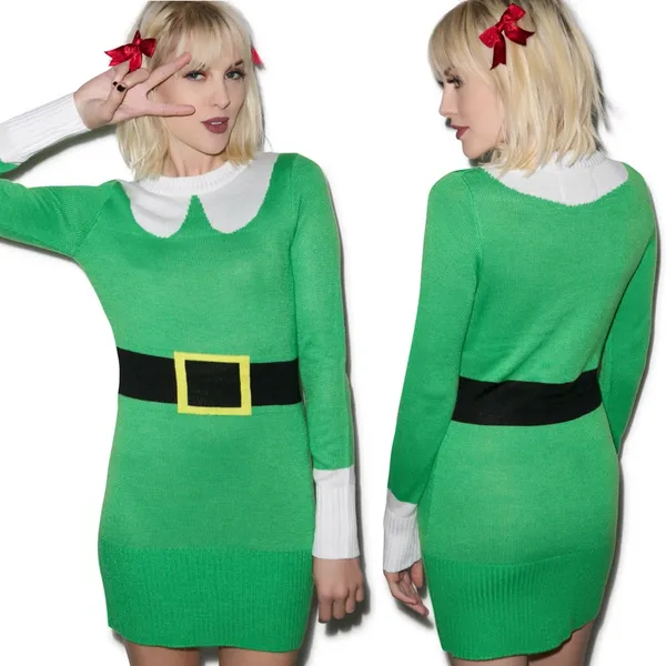 Tipsy Elves Holiday Christmas Buddy The Elf Sweater Dress Ugly Christmas Sweater - Image 3