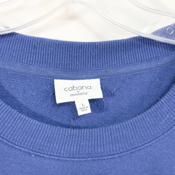 Cabana Crown & Ivy Large Sweatshirt Sequin Lips Pullover Crew Neck Blue‎ 850 - Image 4