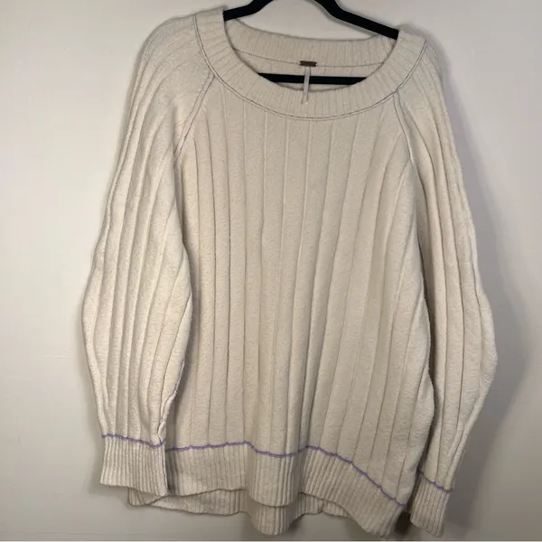 Free People Venus tunic Cream Cowl Neck Sweater size M oversized‎ cozy - Image 8