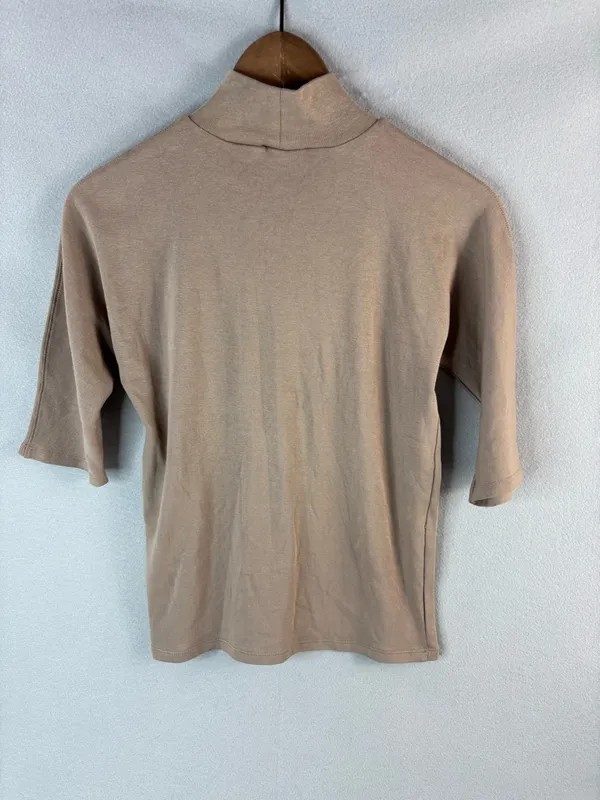 Zara M Classic Workwear Mock Neck Elbow Sleeve Minimalist Top - Image 2
