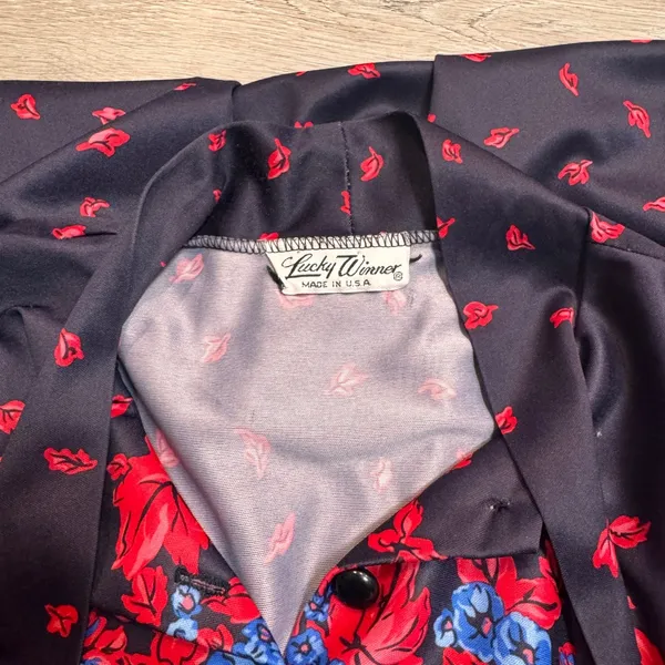 Vintage 70s Lucky Winner‎ Floral Print Long Sleeve Midi Dress Retro Medium M - Image 4