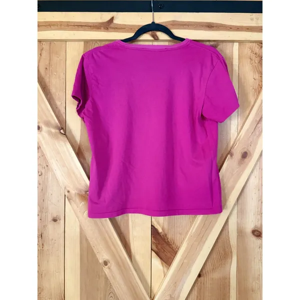 Ralph Lauren Sport T-Shirt Women Large Magenta Pink V-Neck Cotton Pony Preppy - Image 2