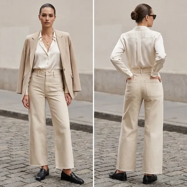 ZARA The Marine Straight High Rise Jeans Women 4 Beige Raw Hem Wide Leg Denim - Image 2