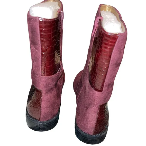 Bellini Deep Dark Red Suede Booties with Alligator Accent size 7W - Image 4