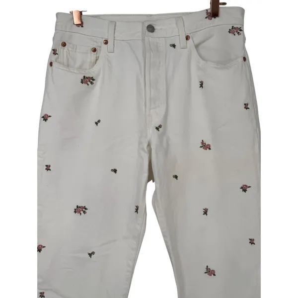 Anthropologie Women's Levis 501 Floral Embroidered Jeans White Size 29 Feminine - Image 8