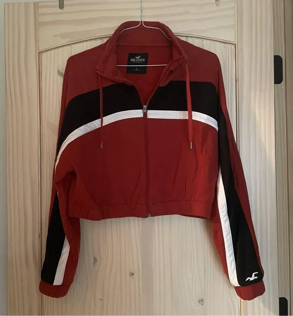 Hollister Retro Striped Baggy Cropped Zip Up Hoodie Sweatshirt Jacket Large - Image 2