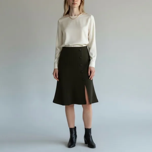 Rene Lion Black Button Front Knee Length Skirt Size Large - Image 10