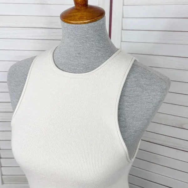 Pretty‎ Little Thing Ribbed Knit Racer Back Crop Tank Top Cream Medium - Image 5