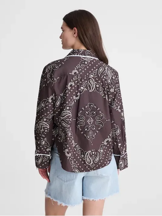 Madewell The Signature Y-Neck Shirt Chocolate Plum Bandana Print Size Medium NWT - Image 5