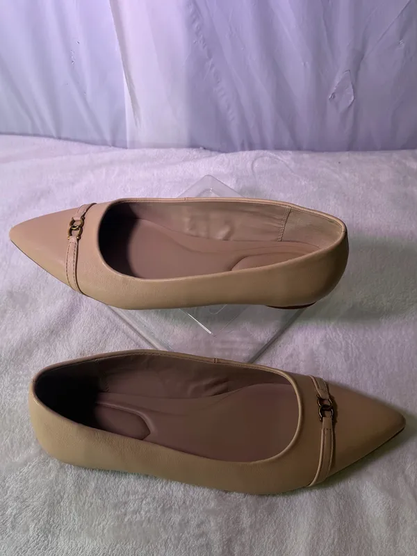 Giani Bernini Blush Nude Pointed-Toe Flats with Gold Hardware - Image 2