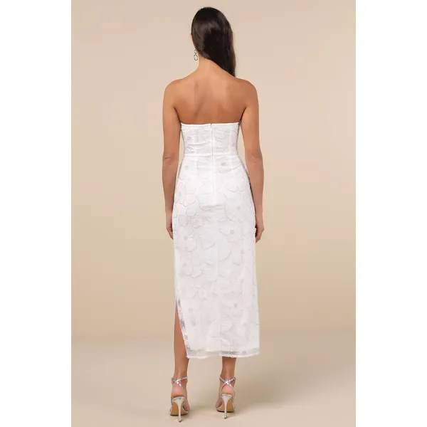 NWT Lulus Loving Mentality White Tulle Beaded Strapless Midi Dress Bridesmaid S - Image 4