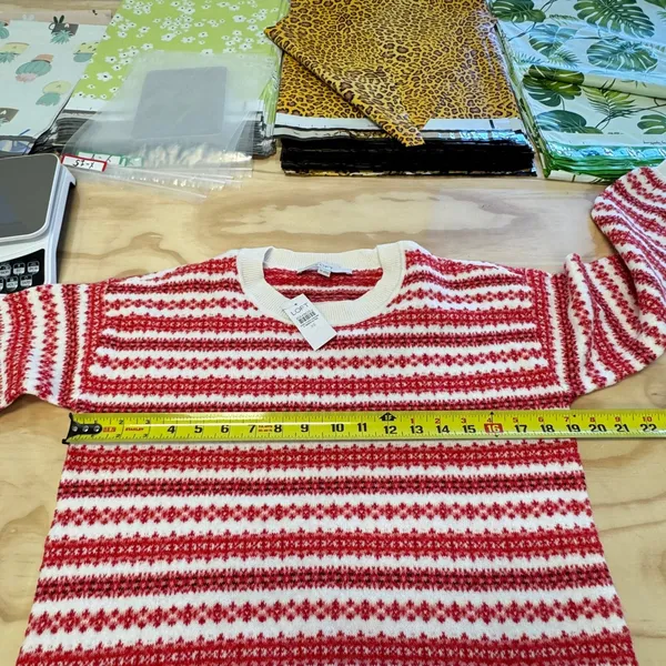 NWT LOFT‎ Women's Fair Isle Striped Crew Neck Sweater Red White XS S/766805 - Image 10