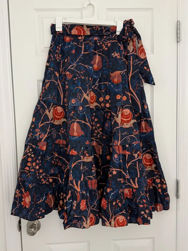 Ulla Johnson Sigrid Tiered Floral Midi Skirt Cotton Women’s 6 Navy - Image 3