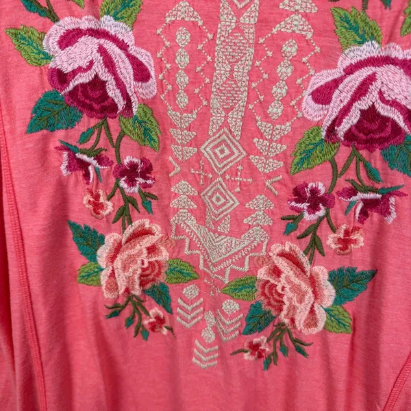 Johnny Was Dorana Floral Embroidered Tunic Top Medium Pink Cottage Boho Chic‎ - Image 3
