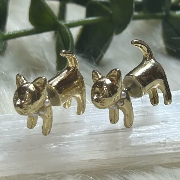 Dog Cat gold tone matte Earrings - Image 4