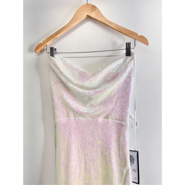 B Darlin Sequined Cowlneck Lace-Up-Back Gown Size 12 Iridescent $129‎ - Image 5