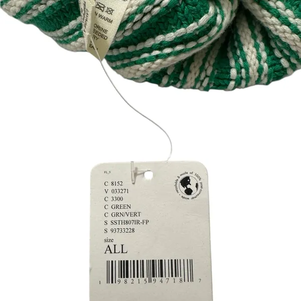 Free People Green and White Striped Beanie - Image 3