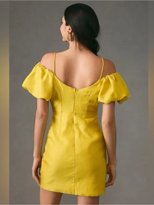 Anthropologie Let Me Be Slim Off The Shoulder Puff Sleeves Mini Dress - Image 3