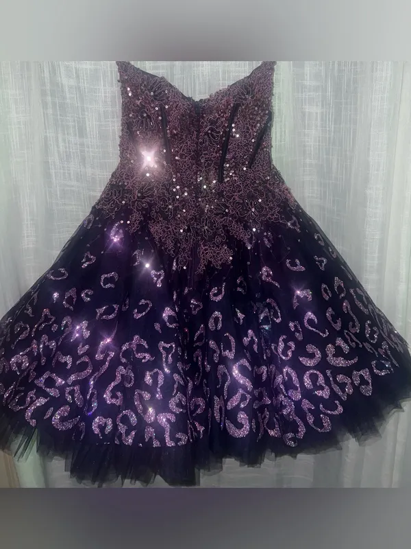 Jovani Purple Leopard Sequin Babydoll Prom Homecoming Y2K Dress Size 2 - Image 5