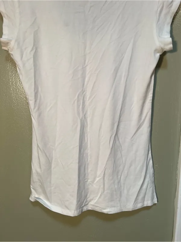 Ella Yoga Women's Size Small Scoop Neck Cap Sleeve T-Shirt White Stretch Viscose - Image 8