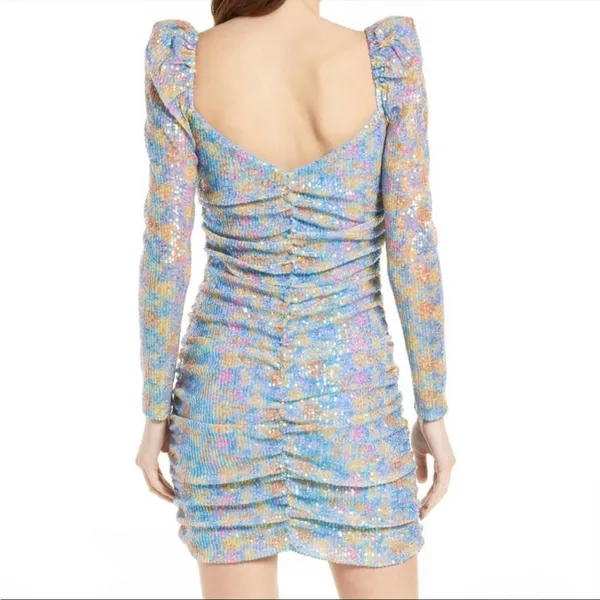 SAYLOR Multicolour Sequin Ruched Bodycon Dress Small Long Sleeve Mini - Image 8