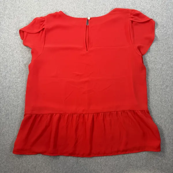 LOFT Women's Large Peplum Top Blouse Red Sheer Keyhole Back Short Sleeve - Image 9