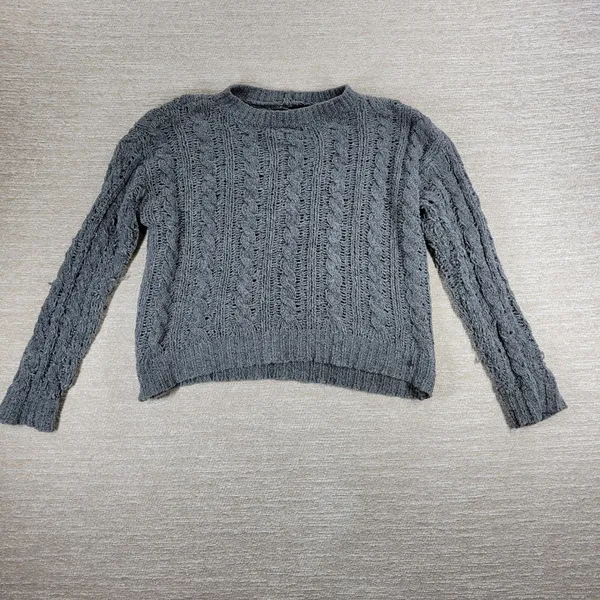 American Eagle Cable Knit Sweater Womens Small Gray Soft Cropped Crewneck Cozy - Image 2