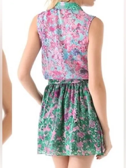 Gryphon Pink Blue‎ Green Floral Mini Dress size small - Image 2