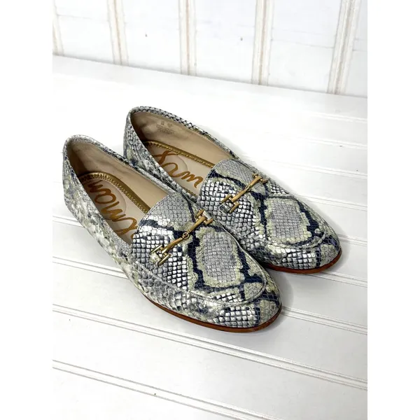 Sam Edelman Loraine Snakeskin Leather Bit Loafers Grey Black Gold Womens 8M - Image 2