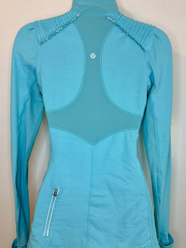 Lululemon Flash Forward Half Zip Size 4 Aqua Blue Thumbholes Reflective Mesh - Image 7