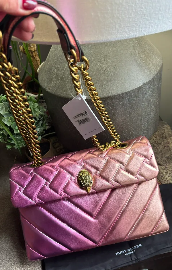 Kurt Geiger Authentic LONDON metallic Quilted 2tone leather gold lock shoulder/Crosby - Image 10