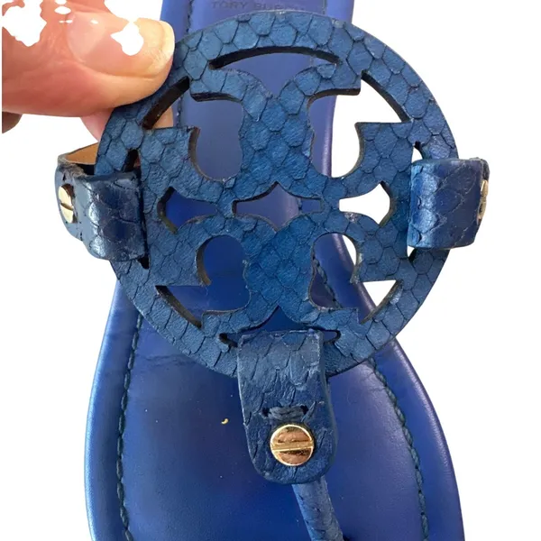 Tory Burch‎ Miller Laguna Blue Snake Embossed Sandals 7.5 - Image 10
