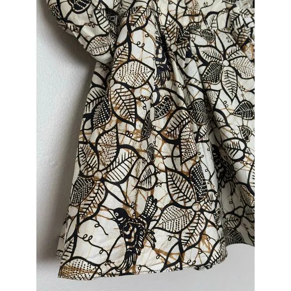 Handmade Puff Sleeve Botantical Print Neutral Babydoll Sqaure Neck / Back Top - Image 6