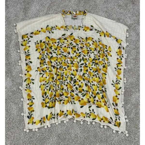 Farm Rio Pear Crochet Pom Pom Beach Cover Up Kaftan Summer Oversized Size S - Image 2