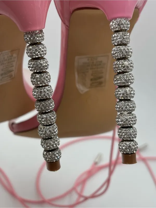 Azalea Wang Pink Lace-Up Crystal-Heel Sandals - Image 7