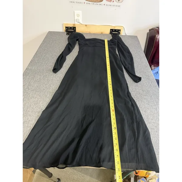 Abercrombie Women's Black Sheer Chiffon Pleated Long Sleeve Maxi Dress Size ST - Image 6