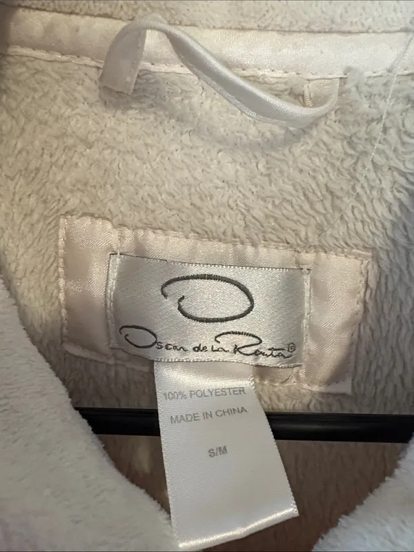 Oscar de la Renta small/medium Women's Cream Teddy Zip-Front robe - Image 2
