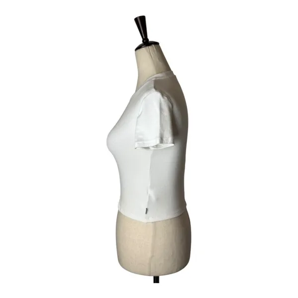 Aritzia TNA Tee Women XS White‎ Ribbed Knit Crew Neck Short Sleeve Baby Tee Crop - Image 6