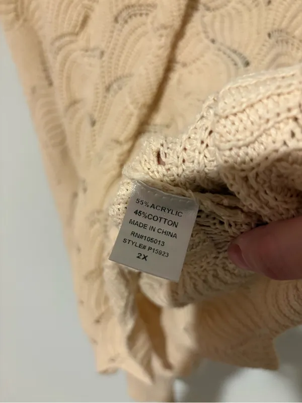 Andree by Unit Oversized Retro Dolman Scalloped Hem Sweater Beige 2X - Image 4