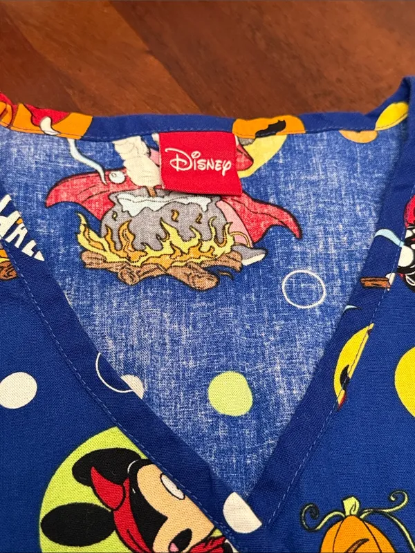 Disney Women’s Happy Halloween Blue Printed V-Neck Scrub Top - Image 5