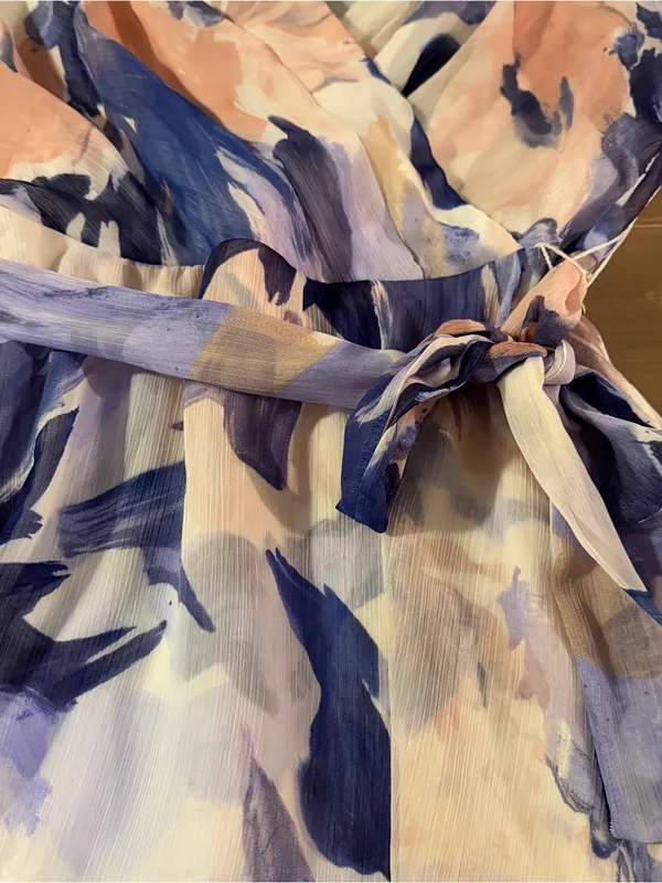 DKNY Lavender & Peach Floral Wrap Midi Dress - Image 3