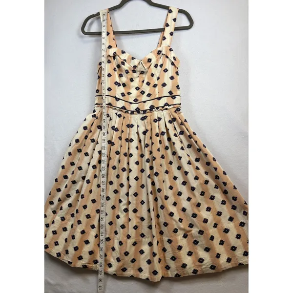 Maeve Anthropologie Striped Embroidered Cotton Sundress Tan Navy 4 - Image 12
