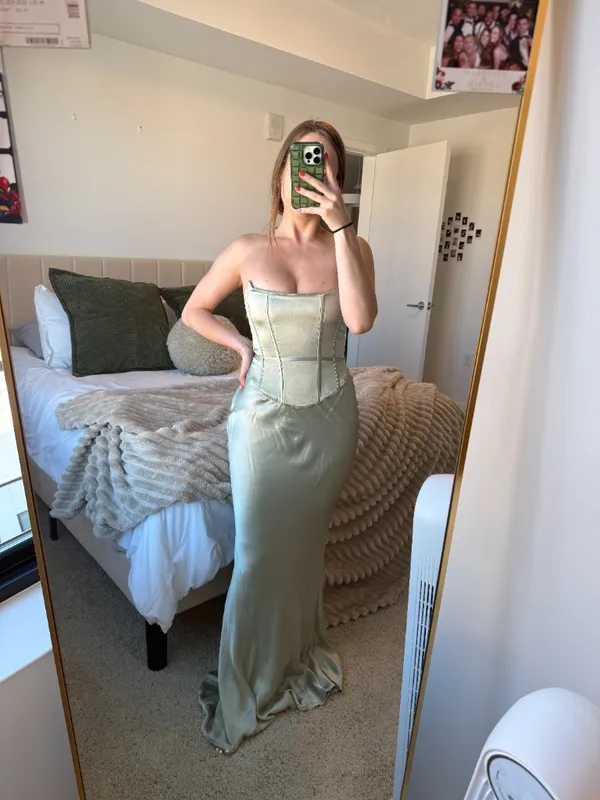 Meshki Dress - Satin Strapless Maxi Dress - Sage - Image 8